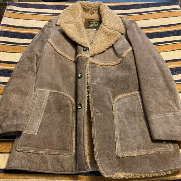 Vintage Genuine Leather Jacket Coat Fleece Lined Men's Tan Y2K Penny Lane 70's - Picture 1 of 11